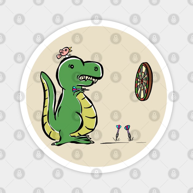 Darts Player Tyrannosaurus Dinosaur Dino Cartoon Cute Character Magnet by Squeeb Creative